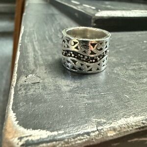 Lois Hill Silver Cigar Band Intricate Design Ring Size 7